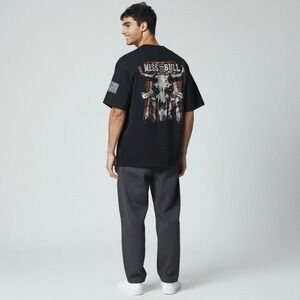 Jedco T-Shirt Mens Medium Black Mess With The Bull Graphic USA Flag 2312 MD
